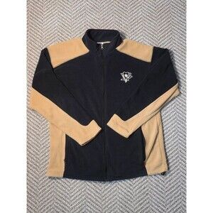 Pittsburgh Penguins NHL Full Zip Jacket Mens Large L Black Gold Licensed